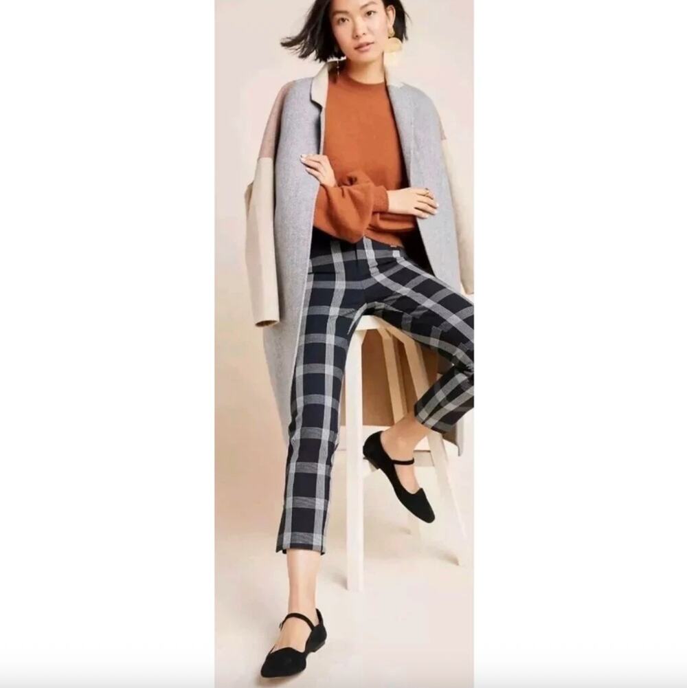 Anthropologie The Essential Slim Plaid Ankle Trousers Pants Size 6 TALL Preppy